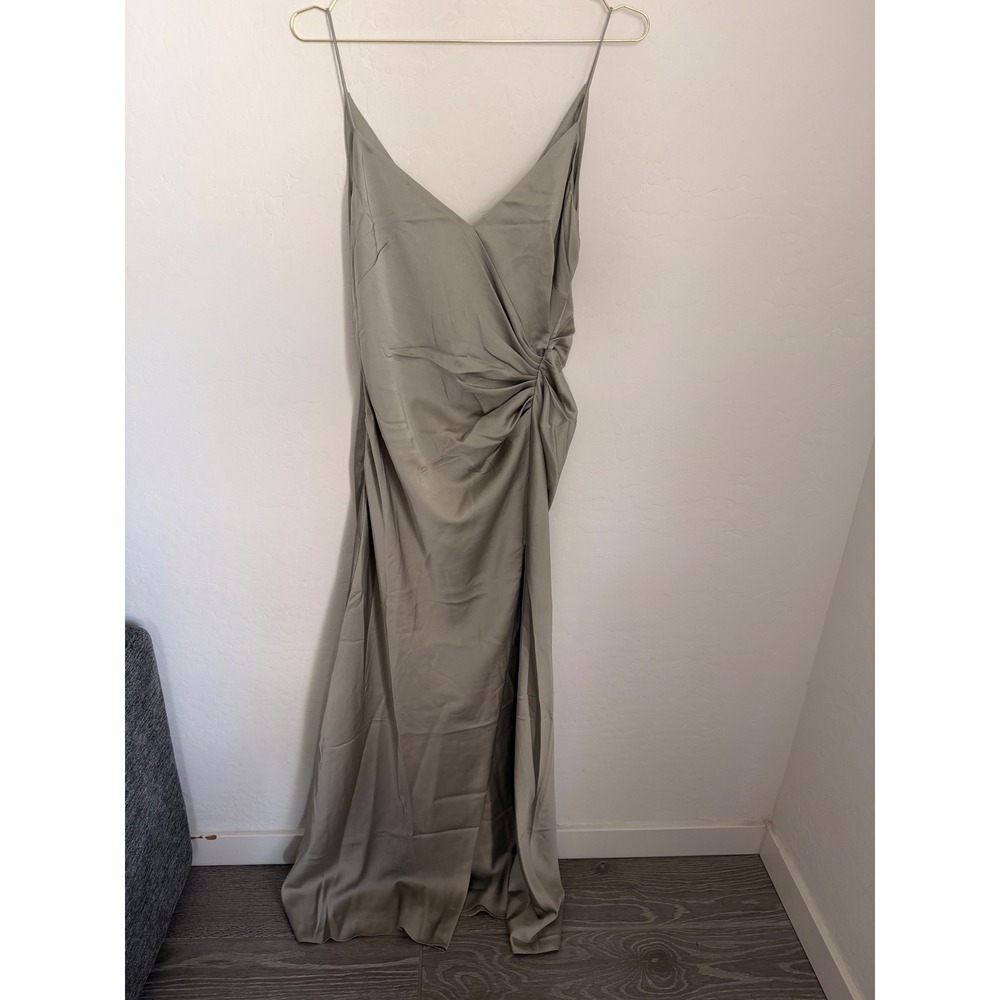 ASOS EDITION Sage Satin Ruched Side Cami Maxi Dress US 10 Bridesmaid Formal NWT